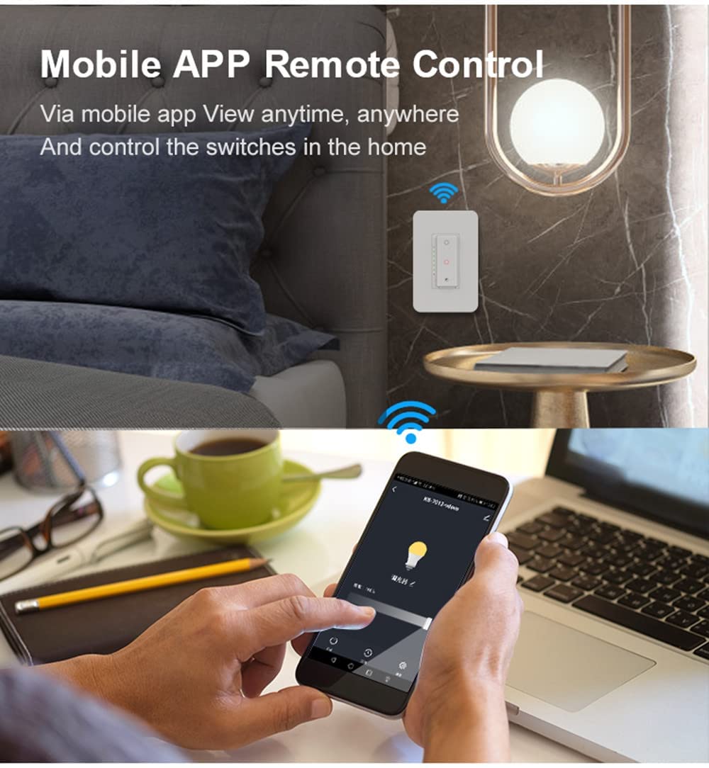 Nexete Smart Wi-Fi Double Light Switch, 2 in1 Single Pole Switch Compatible with Alexa Google Assistant & IFTTT,Remote Control, Timing Function No Hub Required (1-Pack Double)