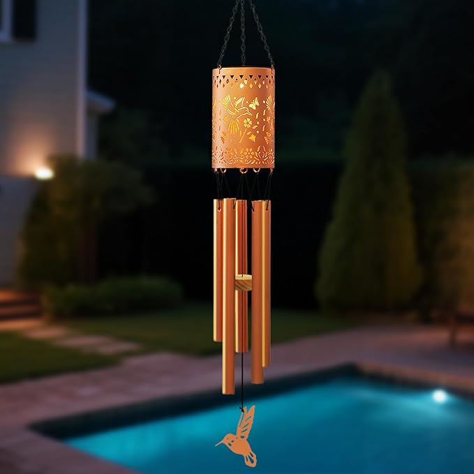 Solar Hummingbird Wind Chimes for Outside Garden Wind Chime with Metal Silhouette, Decor for Patio, Yard, Balcony, for Women Men Festivals/Birthday/Christmas