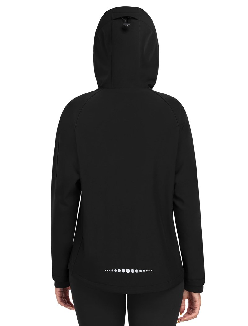 MoFiz Women's Softshell Jacket Fleece Lined Warm Jacket Lightweight Hooded Windproof Coat for Outdoor Hiking Black L