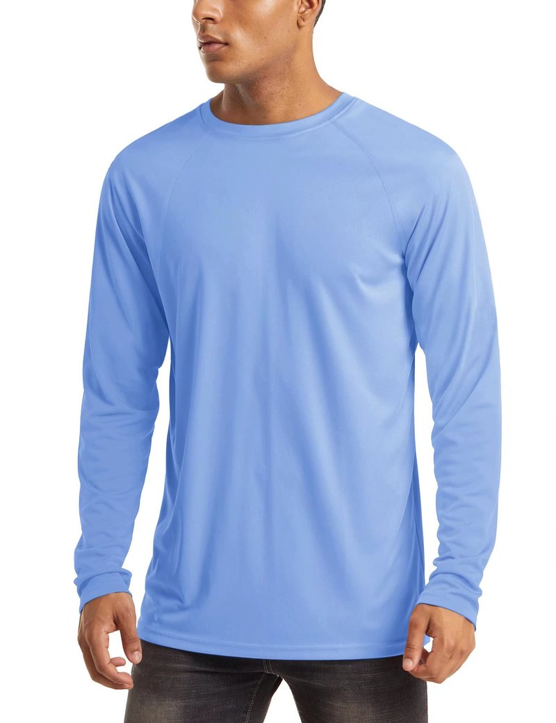 MAGCOMSEN Sun Protection Shirts for Men Long Sleeve Rashguard Quick Dry UV Protection UPF 50 Swim Hiking T-Shirt Light Blue