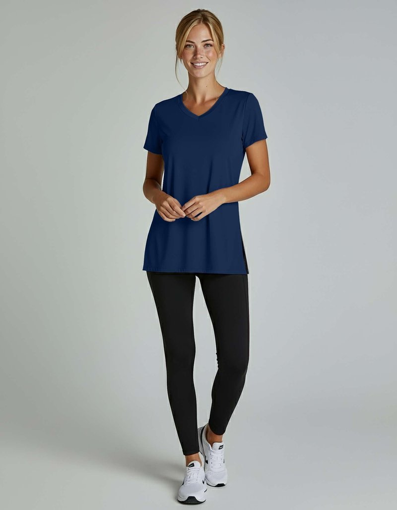 Real Essentials 5 Pack: Women's Short Sleeve Split Hem V-Neck T-Shirts, Athletic Tops, Gym, Workout, Yoga, Activewear- Set 1,XL