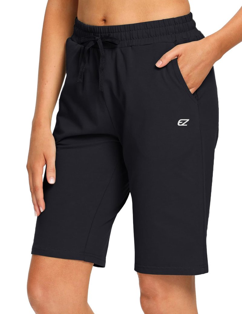EZRUN Womens Bermuda Shorts Summer Sweat Shorts with Deep Pockets 10" Cotton Shorts for Women Gym Workout