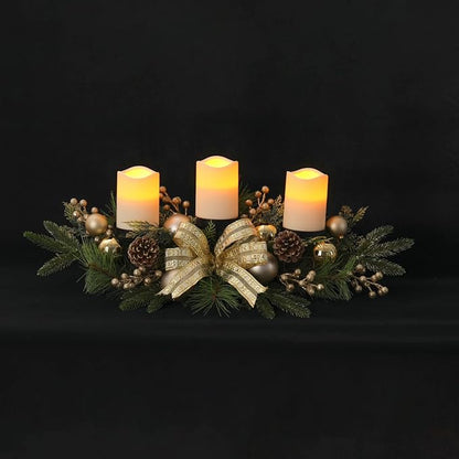 Christmas Table Centerpieces Decorations, 27.5 Inch Designed with Golden Bowknot Baubles Ornaments, Artificial Golden Berries and Pine Cones for Dining Room Table (Gold Ball)