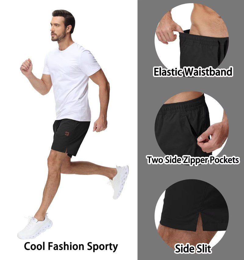 Yundobop Men's Casual 7 Inch Shorts Twill Drawstring Summer Beach Stretch Golf Shorts with Zipper Pockets Black 38