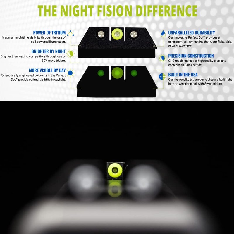 Night Fision Tritium Night Sight Set for CZ USA P-10 C/F - Orange Front Ring, Black Rear Rings