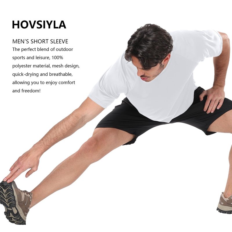 HovSiyla 5 Pack Running Shirts Men Sport Tops Dry Fit Gym Wicking Athletic T Shirts Breathable Cool Workout Shirts Black White Purple Almond Haze-Blue Mdeium