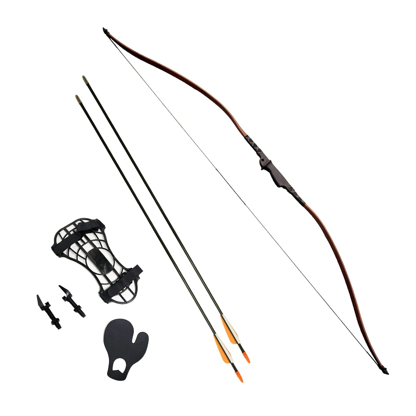 SAS 30-35lbs 22-29" Robinhood Long Bow for Adult/Youth w/Belt Quiver, Armguard, Finger Tab, Arrow Rest, Target Face and 2 x Arrows (Brown)