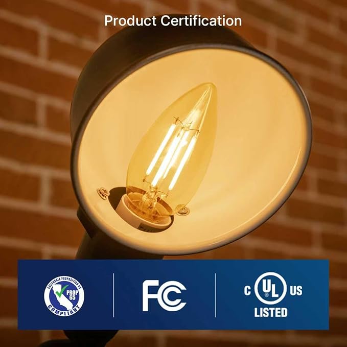 FLSNT 40W Equivalent LED Chandelier Light Bulbs, Dimmable Amber LED B11 E26 Candelabra Base Bulbs, 2200K Warm White, 330LM, 12 Pack UL,CA65 Listed.