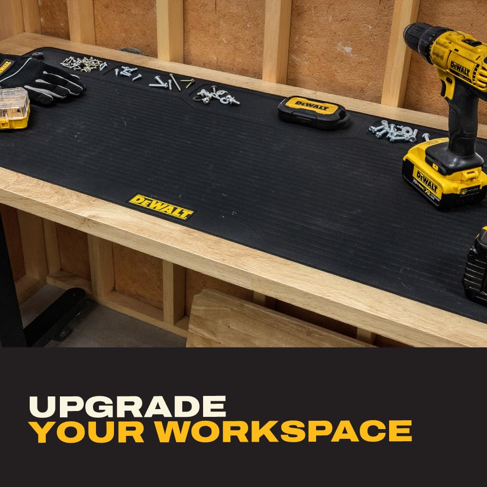 DEWALT Workbench Mat 18x48 in – Heavy Duty 3mm Silicone Work Bench Mat with SAE & Metric Rulers, Oil Heat Chemical Resistant, Non-Slip Grip, Built-in Parts Slots, Workbench Protector Mat, Black