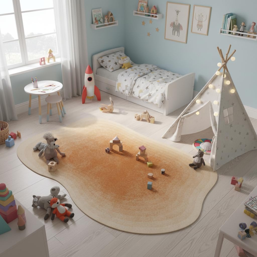 Modern Cream Style Ombre Orange Indoor Odd Shaped 5x8 Area Rug for Living Room Dining Room Bedroom Soft Wool Washable Carpet Under Dining Room Coffee Table Kitchen Art Deco Home Office Rug