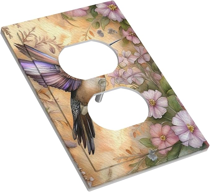 Decorative Art Light Switch Covers Blossom & Hummingbird 1 Gang Single Duplex Outlet Wall Plate Switchplate Electrical Faceplate for Home Decor