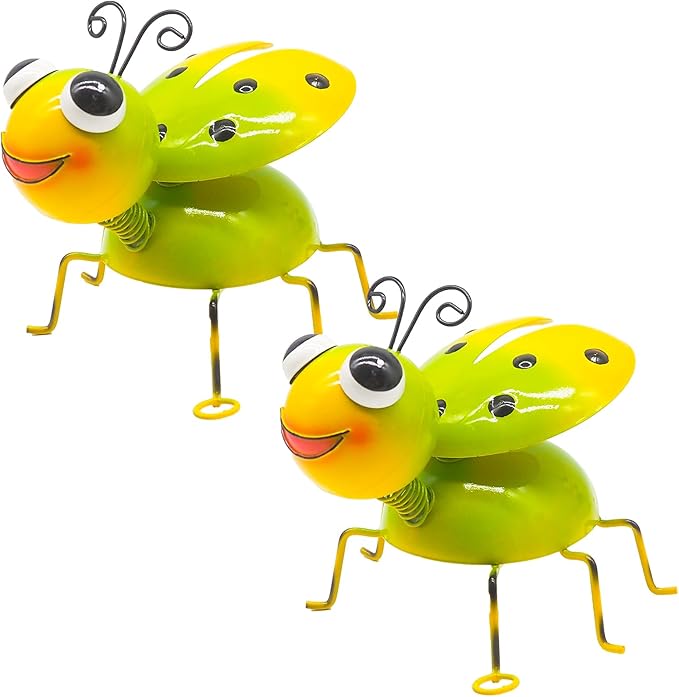 Metal Yard Art Garden Decor for Outside Cute Green Ladybugs Lawn Patio Ornaments Backyard Decorations Garden Gifts for Mom - Set of 2