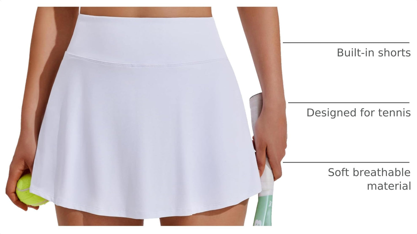 PINSPARK Skort Pleated Tennis Skirts for Women Short Golf Skirts with Pocket Pickleball Outfits Plus Size,White X-Large