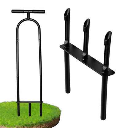 Manual Aerator Lawn Tool – Knee-Friendly Core Aerator for Gardeners with Knee Pain, 3 Hollow Tines for Yard Aeration, Removes Grass Plugs & Loosens Soil to Promote Lawn Health – Black