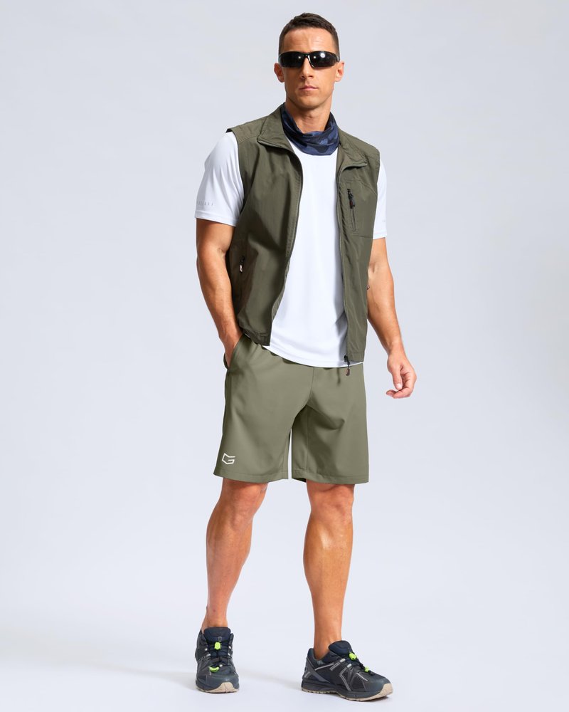G Gradual Men's Athletic Running Shorts with Zipper Pockets Quick Dry 7"/ 5"/ 9" Workout Gym Shorts for Basketball Hiking(Sage Green,9L)