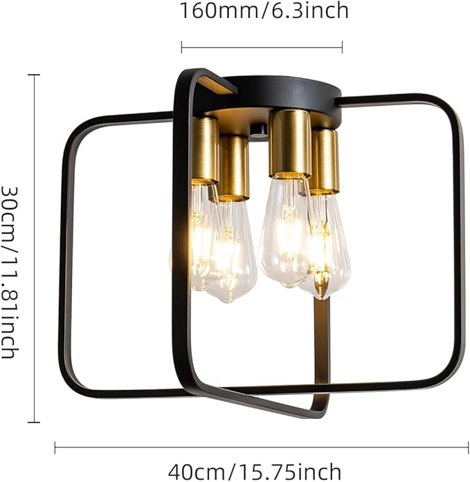 KSRYSZCQ 4-Light Flush Mount Ceiling Light Fixture Farmhouse Industrial Black Metal Ceiling Light for for Kitchen Living Room Bedroom Hallway Foyer, E26 Base
