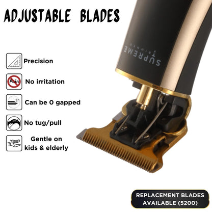 Supreme Trimmer T Shaper - Quiet Cordless Beard & Hair Trimmer for Men | 120 Min Runtime, Low Noise, Zero-Gap DLC Blade | Ideal for Sensitive Skin, Kids & Elderly | ST5206