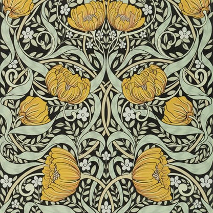 Yellow Boho Floral Wallpaper Peel and Stick Flowers Contact Paper 17.5"¡¿118" - Mid Century Style William Morris Self Adhesive Vinyl Removable Wall Paper for Kitchen Bedroom Renter Friendly Home Decor