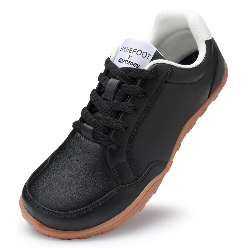 Barezoey Barefoot Shoes Mens Casual Shoes,Leather Wide Toe Box Shoe Zero Drop Barefoot Sneakers for Men,Non-Slip Lightweight Comfortable Minimalist Daily Office Running Walking Tennis Shoe Black
