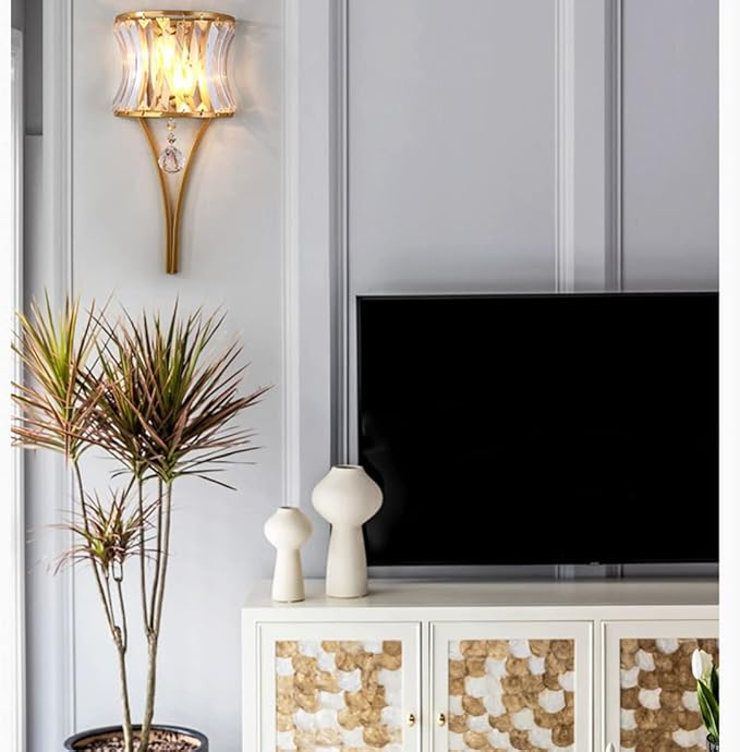 Modern Crystal Wall Light Gold Crystal Wall Sconces Light Mid-Century Vanity Light Indoor Elegant Glass Wall Lighting Fixtures for Bedroom Living Room Hallway Entryway