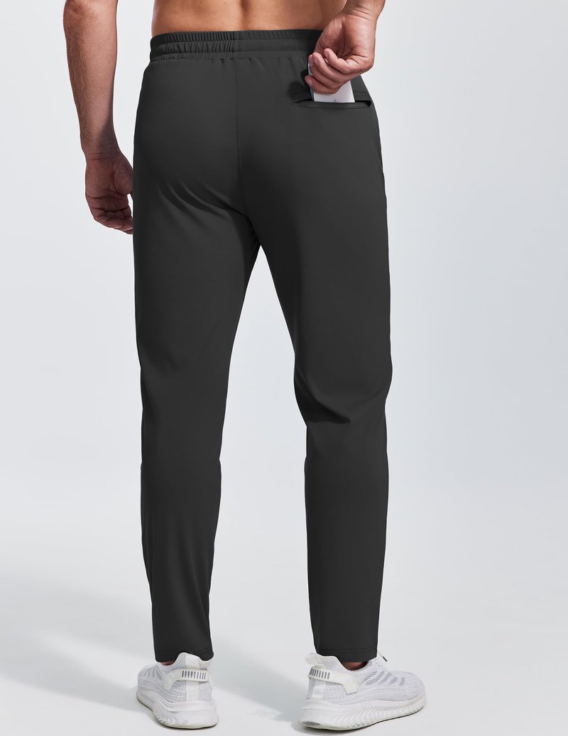 PINSPARK Mens Joggers with Zipper Pockets Lightweight Athletic Track Pants Quick Dry Workout Gym Sweatpants for Men Black L