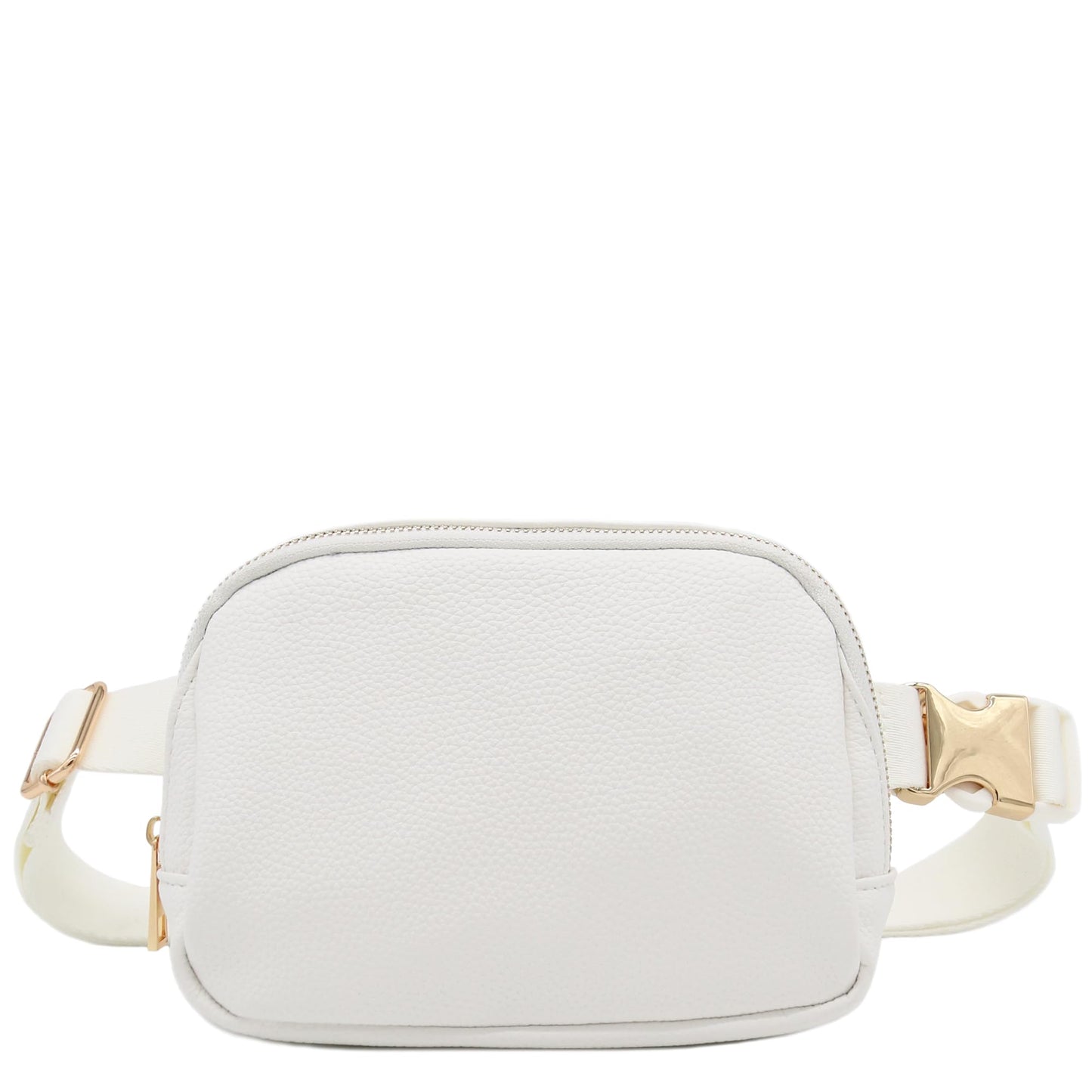 Lightweight Soft PU Pebbled Leather Sling Fanny Pack Belt Bag with Gold Metal Buckle (White)