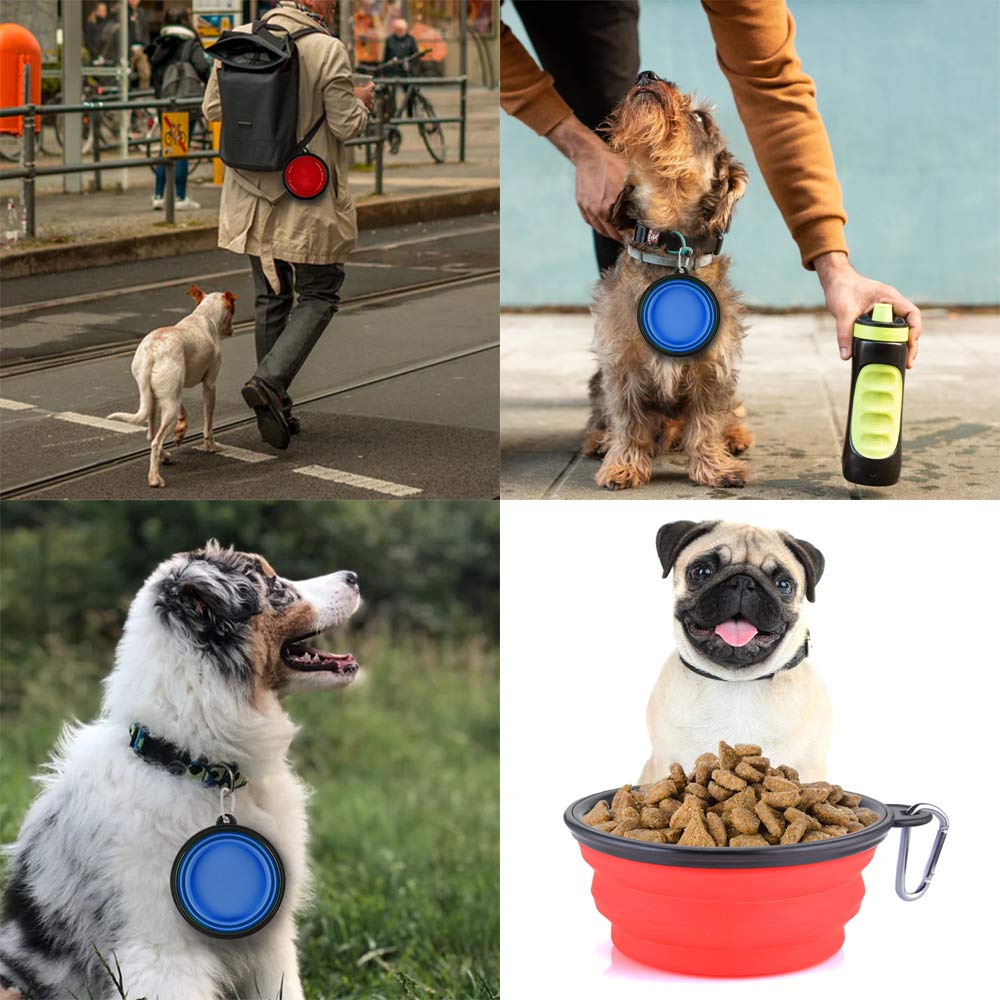 Large Collapsible Dog Bowls, 34oz Travel Water Food Bowls Portable Foldable Collapse Dishes with Carabiner Clip, 2 Pack (Purple+Red)
