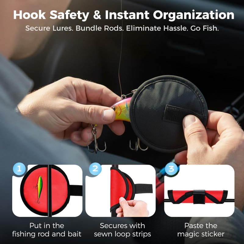 Nitvei Fishing Lure Wraps, 2026 New Fishing Lure Covers for Fishing Rod Hook Cover Safe Bait Storage, Bait Shield with Hook and Loop Fastener (6Pcs Red)