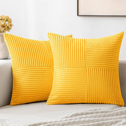 MIULEE Black Corduroy Pillow Covers Pack of 2 Boho Decorative Spliced Throw Pillow Covers Soft Couch Pillowcases Cross Patchwork Textured Cushion Covers for Living Room Bed Sofa 18x18 inch