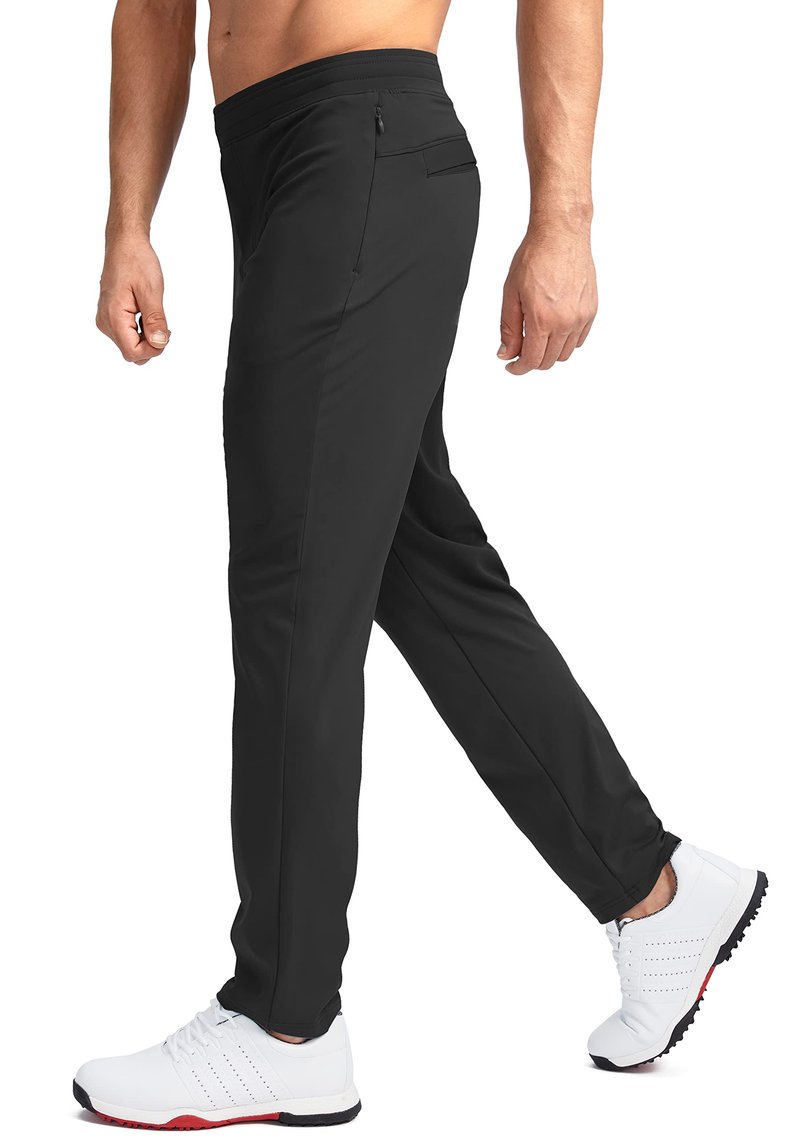 Pudolla Men's Golf Pants Stretch Sweatpants with Zipper Pockets Slim Fit Work Casual Joggers Pants for Men (Black Large)