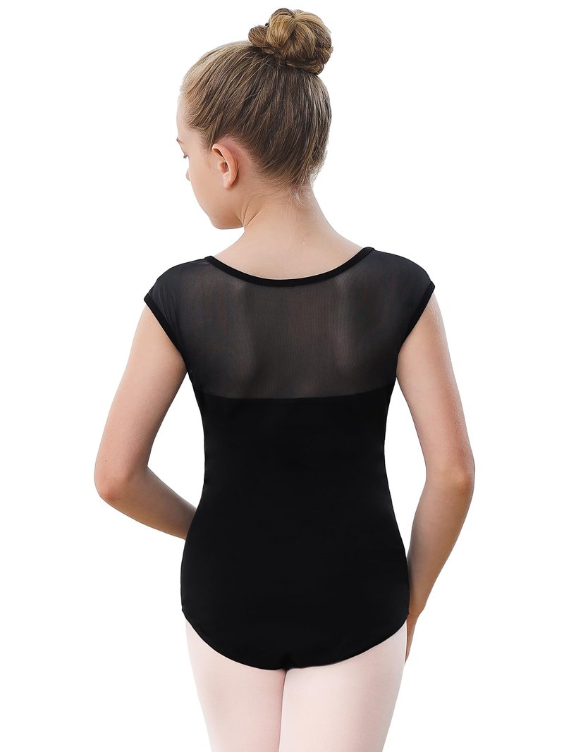 Stelle Black Leotards for Girls Ballet Dance Leotard Mesh Short Sleeve Gymnastics Outfits(Black,90)