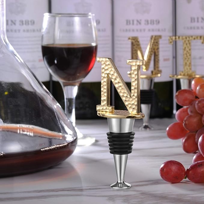 Miicol Wine Stopper, Prosecco Topper, Personalised Champagne Stopper, Gold Wine Accessories, Wine Lovers Gift, Monogram Gift, Letter N
