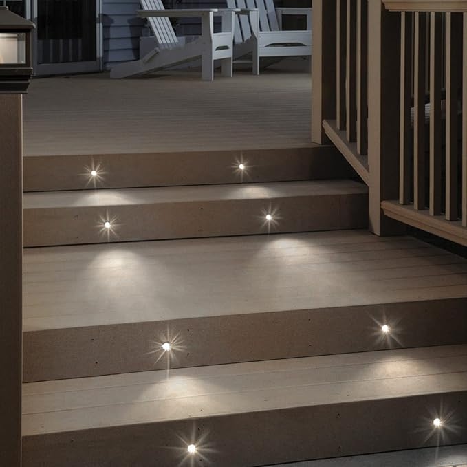 Deck Lights Outdoor Waterproof Low Voltage Lighting Kit Stainless Steel 1W Outdoor Yard Garden Decoration Lamps Landscape Pathway Patio Step Stairs Silver Border(10pcs,Cool White)