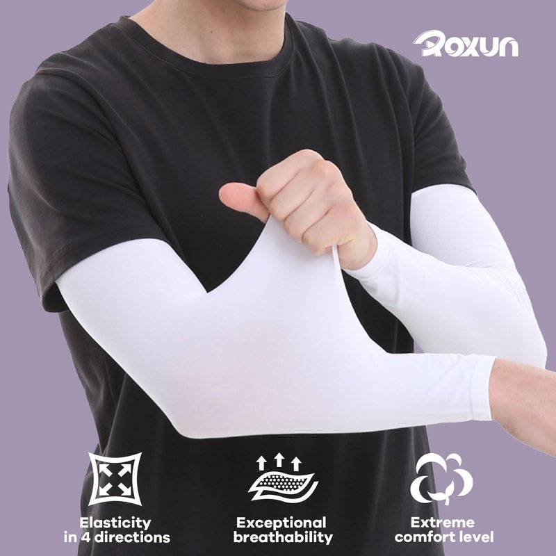ROXUN 2 Pairs Arm Sleeves, Cooling UV Sun Protection Sports Compression for Men/Women Purple+Pink