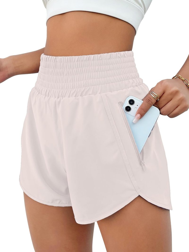 BMJL Women's Athletic Shorts High Waisted Running Short Pocket 2.5" Sporty Shorts Gym Elastic Workout Shorts(S,Bone White)