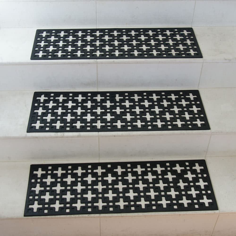 Rubber-Cal 10-104-000-6PK Stars Step Mat Rubber Stair Treads, Black, 10" x 29.75"