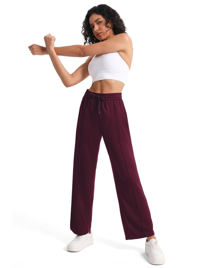 Tapata Women's 28" Inseam Petite Track Pants Loose Straight Leg Jogging Sweatpants Warm-Up Sports Athletic Running, Burgundy, XL