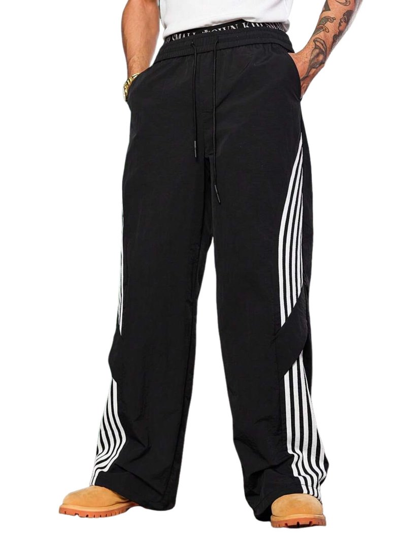 ZAFUL Men's Baggy Track Pants Y2K Streetwear Pants Drawstring Letter Pockets Casual Lounge Trousers (8-Black,XL)