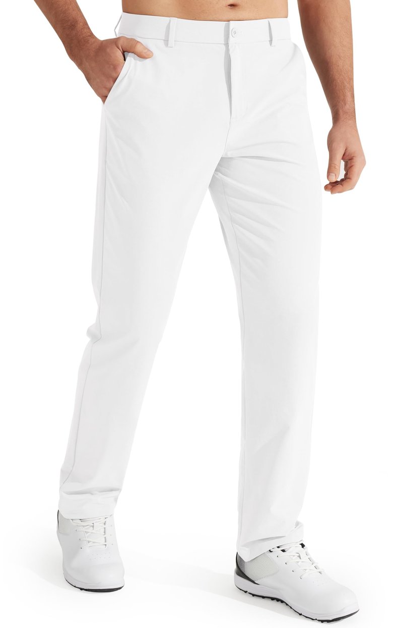 Libin Mens Golf Pants Stretch Work Dress Pants 30" Quick Dry Lightweight Business Casual Pant for Men Comfy Water Resistant, White, 36W x 30L