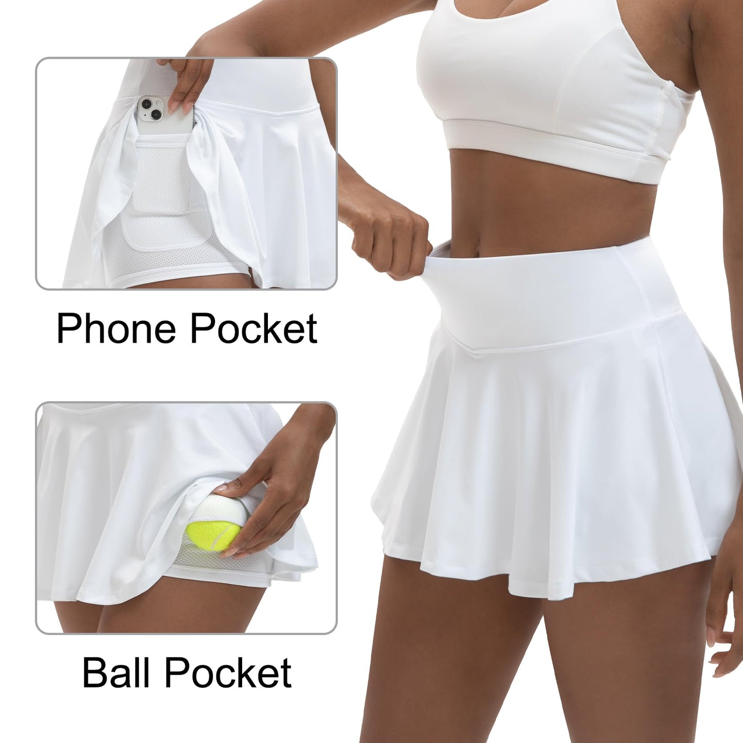 LTMNSZO Women's High Waisted Pleated Tennis Skirts with Pockets Inner Shorts Lightweight Athletic Golf Skorts for Women White, S