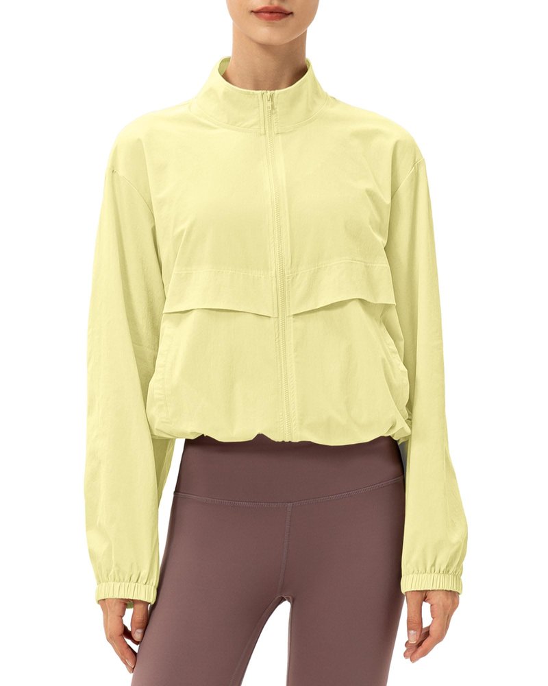 Locachy Women's Lightweight Zip Up Athletic Jacket Stand Collar Windproof Sun Protection Workout Outdoor Jacket Light Yellow XL