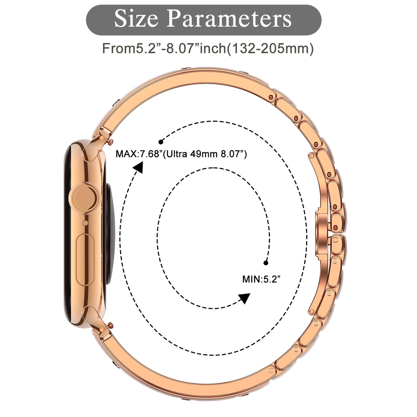 BAITEYOU Thin Narrow Stainless Steel Bands Compatible with Apple Watch Band 49mm 46mm 45mm 44mm Series Ultra 11 10 9 8 7 6 5 4 SE 3 2 1 42mm for Women, Dressy Metal iWatch Strap Bracelet Rose Gold