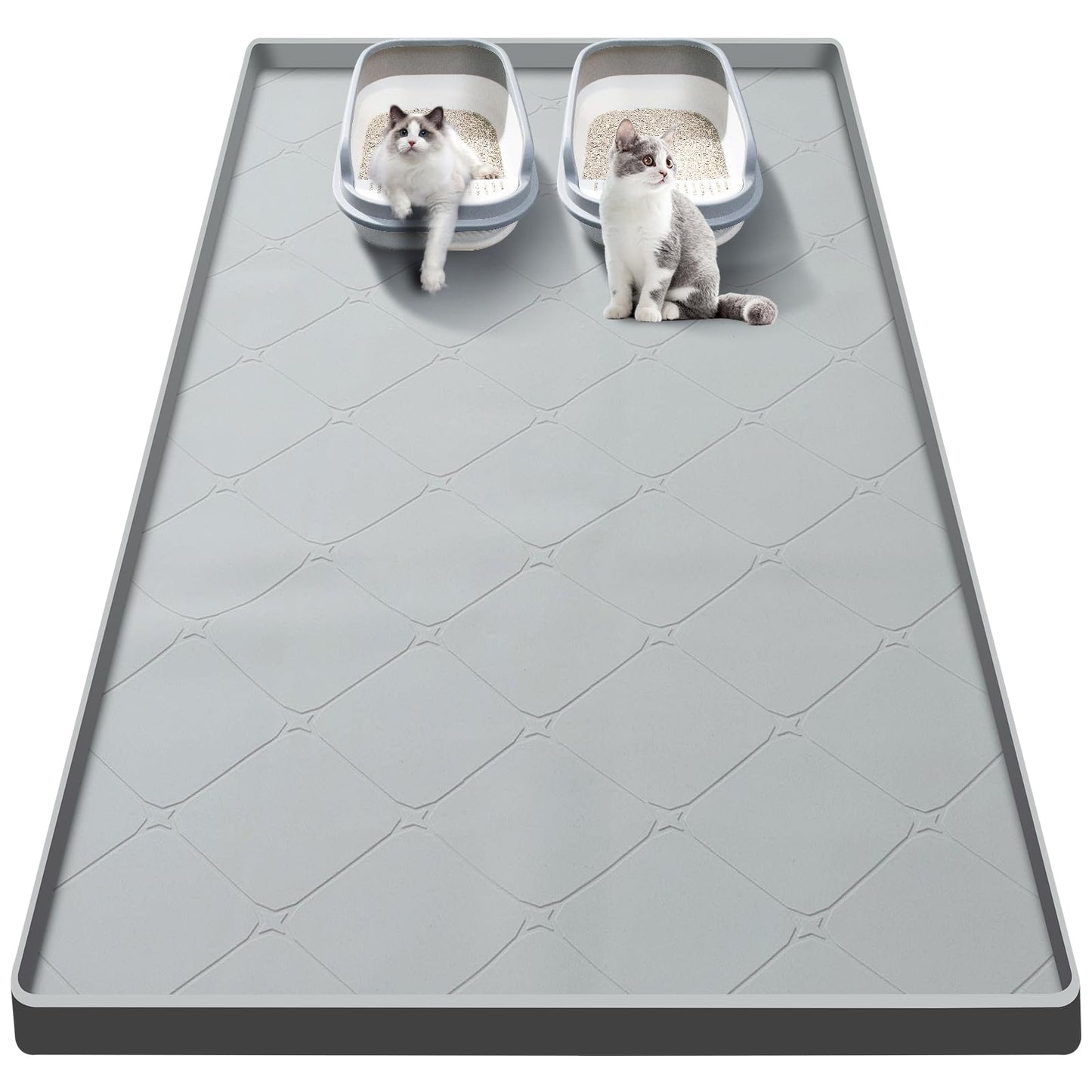 Large Cat Litter Mat, 40x22 In Cat Mat for Litter Box, Waterproof Silicone Pads for Feeding Floor Protection (Gray)
