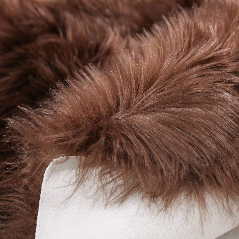 Carvapet 2x4 Faux Fur Rug - Brown Faux Sheepskin Shaggy Area Carpet Plush Chair Cover, Soft Suede Backing Machine Washable Mat for Bedroom Living Room