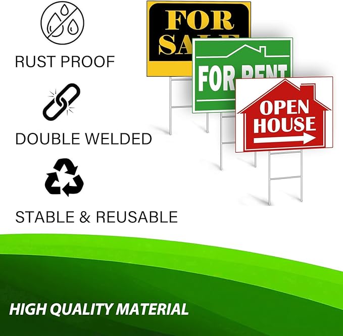 25 Pack H Frame Wire Stakes 16"x7", Metal Yard Sign Stakes for 4mm,5mm and 6mm Corrugated Plastic Yard Signs