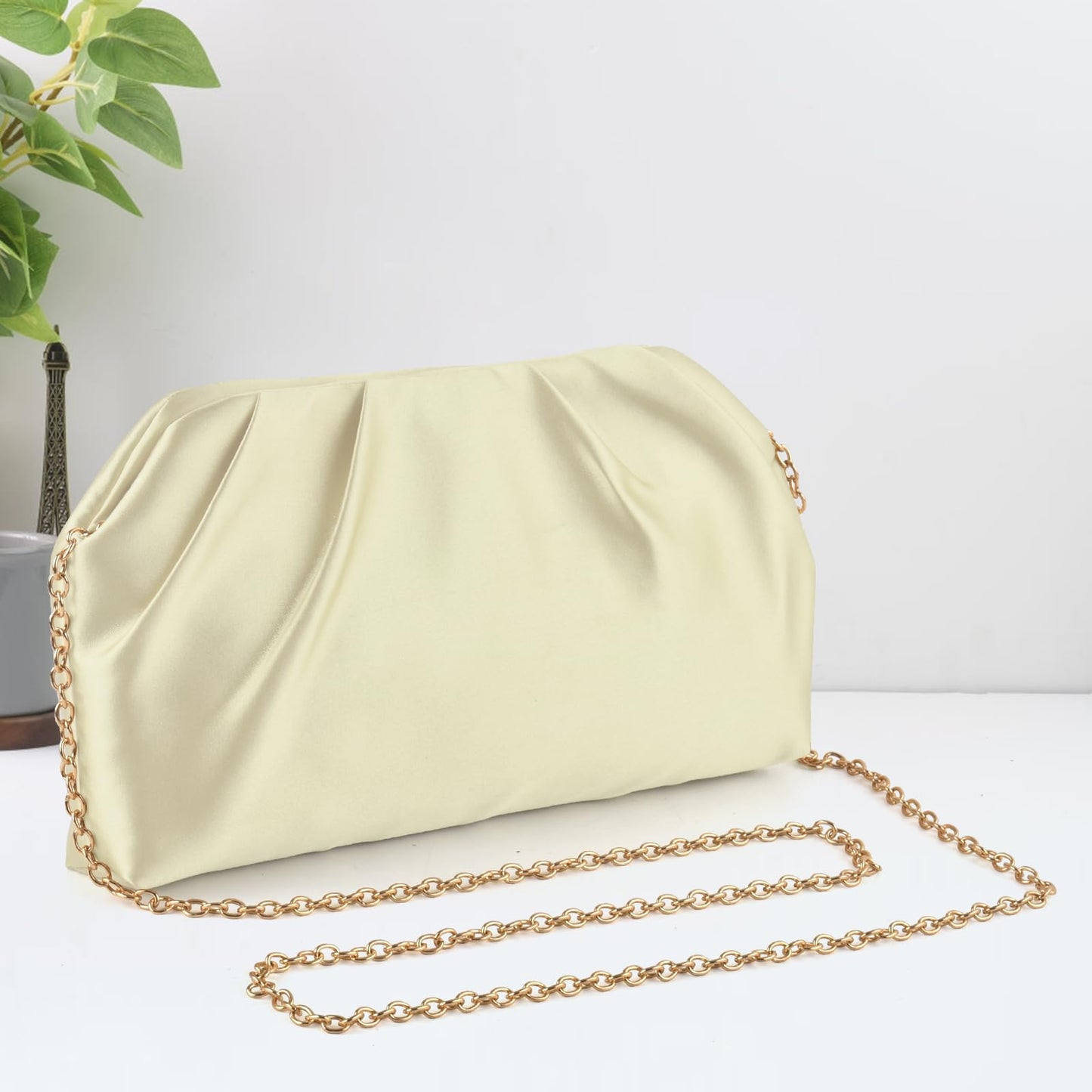 ERKOON Clutch Purse for Women Elegant Pleated Evening Bag Vegan Leather Clutch Dressy Crossbody Shoulder Formal Handbag for Weddings Galas with 2 Chain Straps (Apricot)