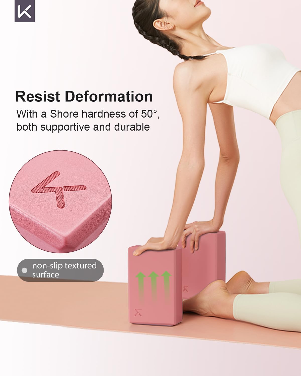 Yoga Blocks, High Density EVA Foam Blocks for Yoga, Pilates, Meditation, Aid Balance, Support and Deepen Poses - Non-Slip Lightweight Durable(2-Pack-Pink)
