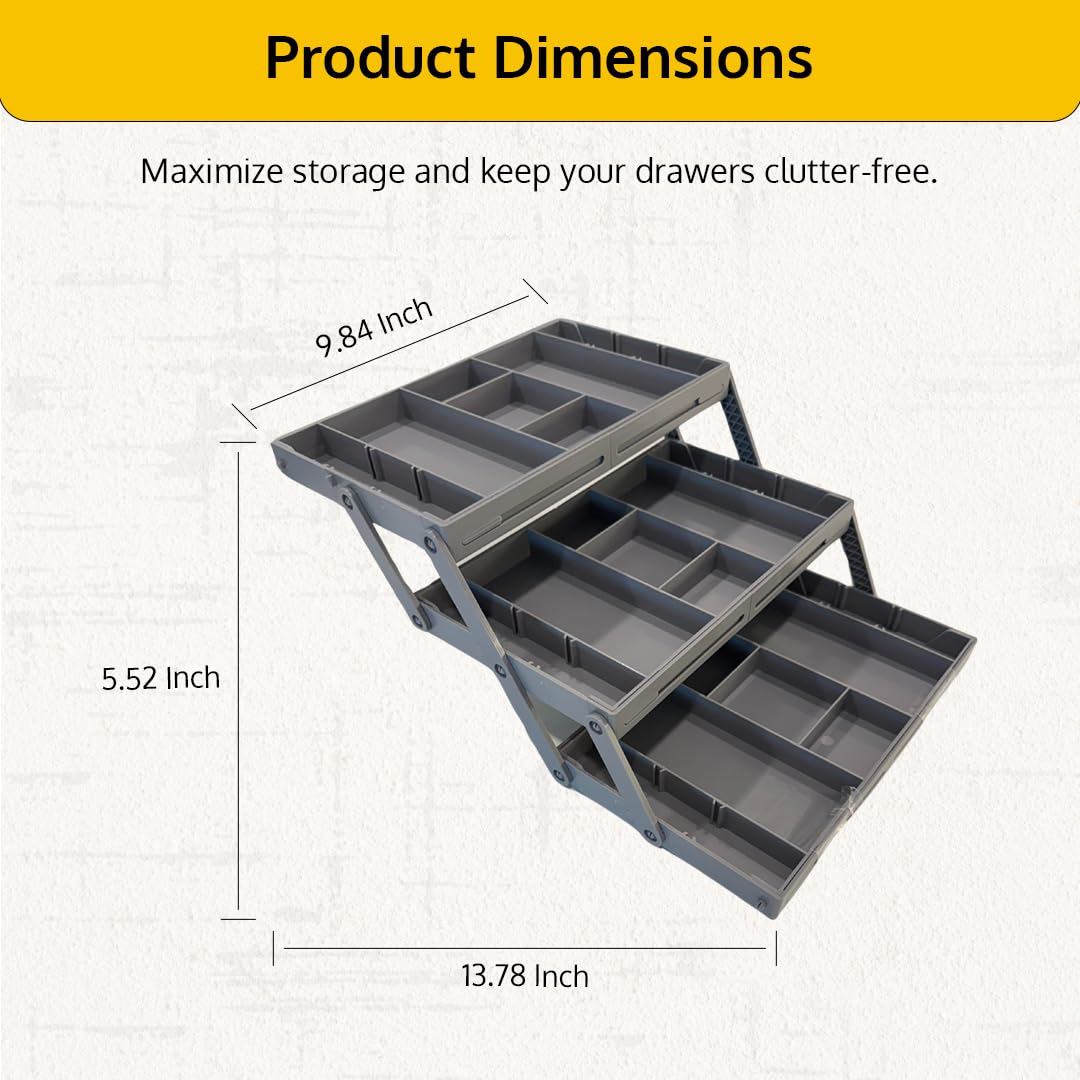 3 Tier Drawer Organizer, Multi Level Smart Drawer Organizer for Desk, Expandable Organizer for Office, Makeup, Jewelry, Kitchen, Folding Storage for Home and Office Drawers & Craft Organizer - Gary