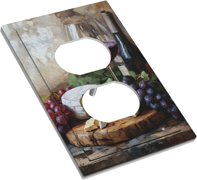 Decorative Art Light Switch Covers Wineglass & Artisanal Cheeses 1 Gang Single Duplex Outlet Wall Plate Switchplate Electrical Faceplate for Home Decor