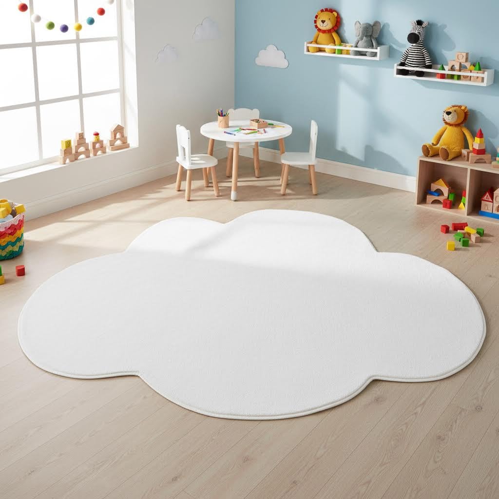 White Ultra Soft Irregular Shaped Rug for Living Room Bedroom Dining Kitchen Cloud Shape Carpet Modern Washable Nursery Playroom Home Office Aesthetic Area Rug Cute Throw Rugs 4x6